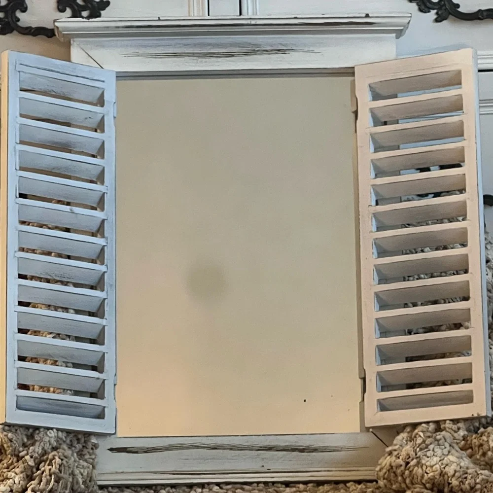 Rustic White Shuttered Wall mirror, weathered distressed wood shutter